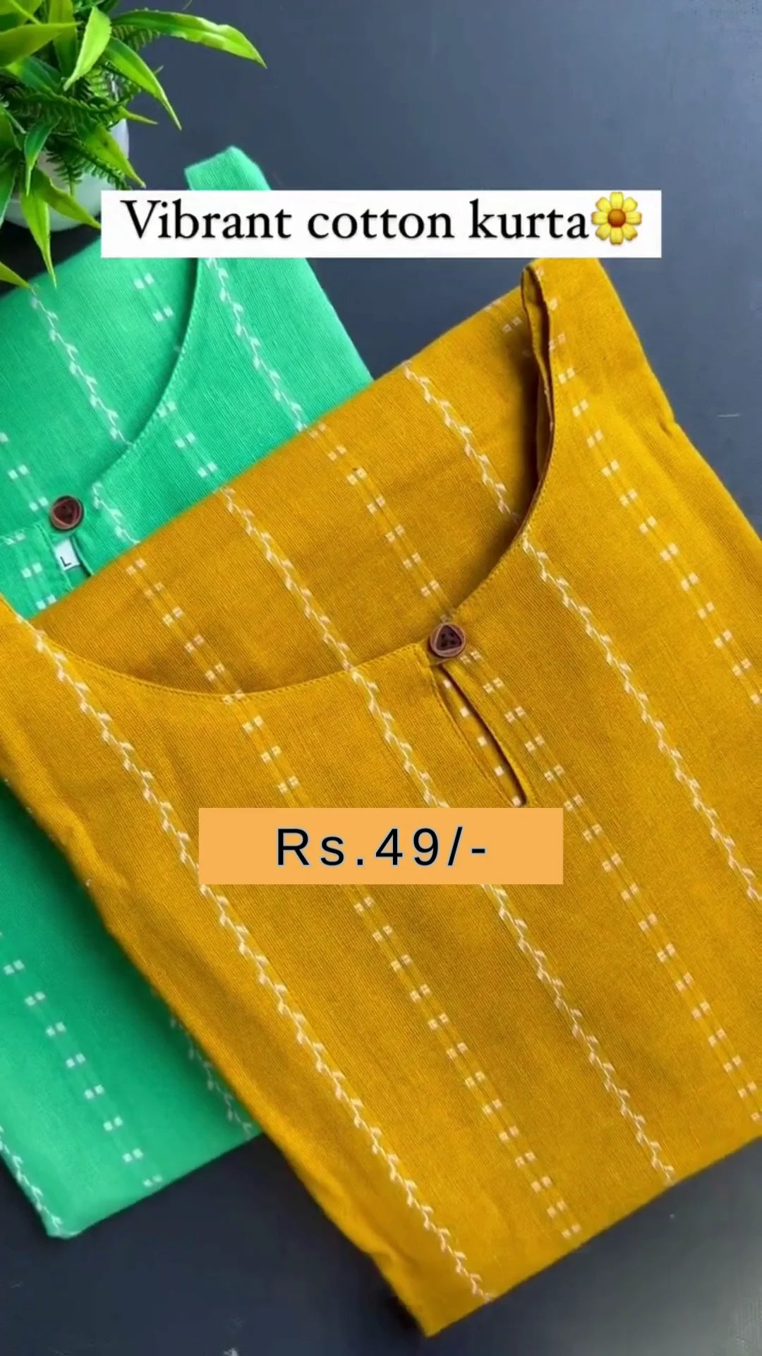 Bright and Breezy Cotton Kurta Set in Green and Yellow – Featuring Classic White Stripes and Button Design