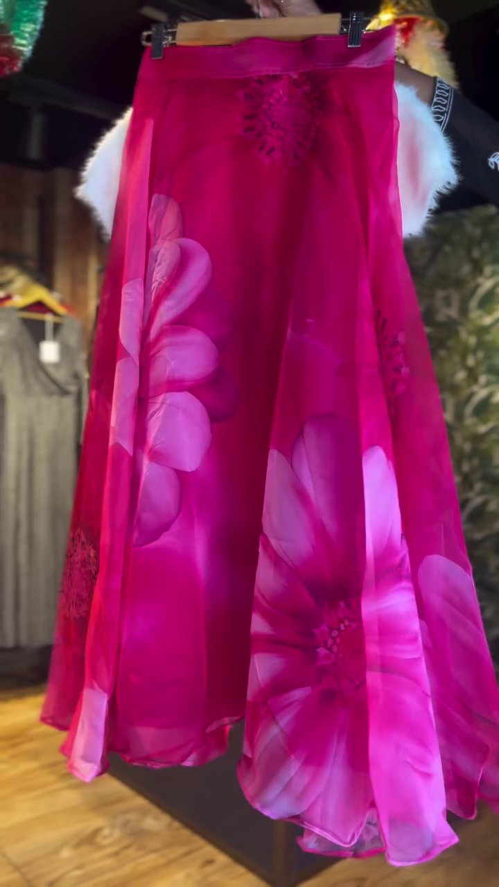 White Fuzzy Crop Top with Pink Floral Layered Skirt – Indo-Western Fusion