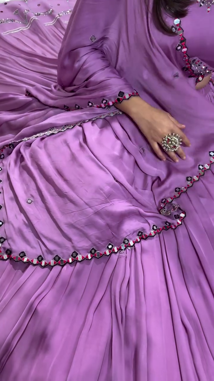 Lavender Mirror Work Lehenga Choli with Dupatta – Festive Collection
