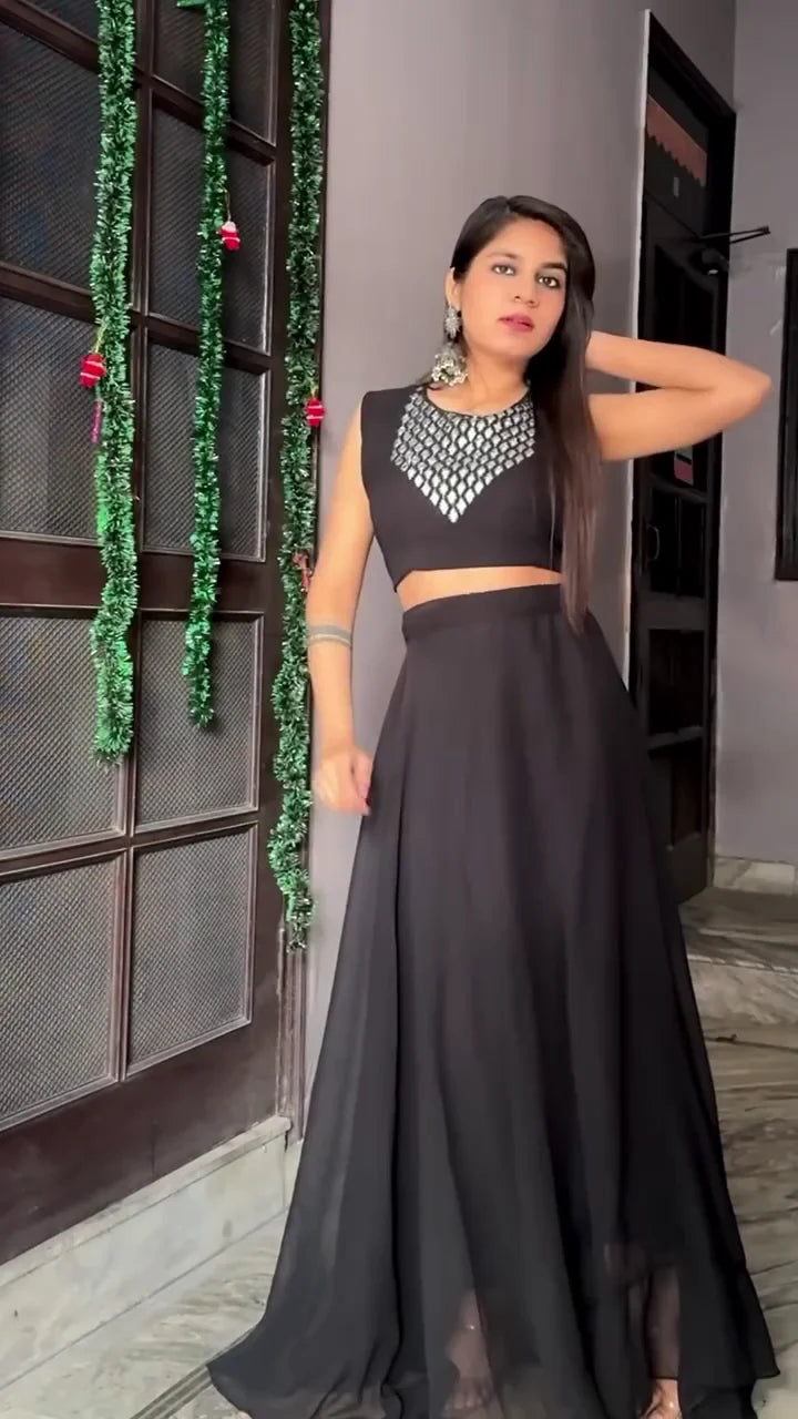 Designer Black Embroidered Anarkali Gown with Sheer Sleeves – Elegant Party & Wedding Wear Indian Ethnic Dress for Women