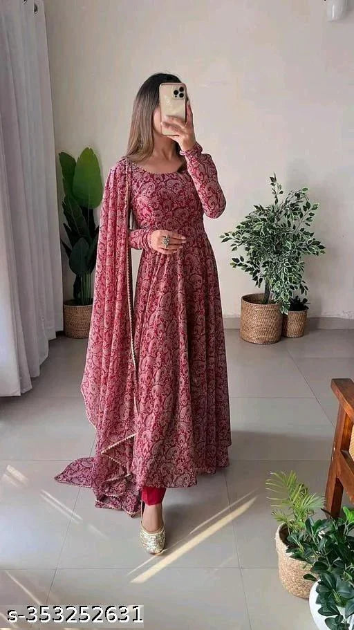 New Trendy Georgette With Digital Printed Gown And Dupatta Set For Women