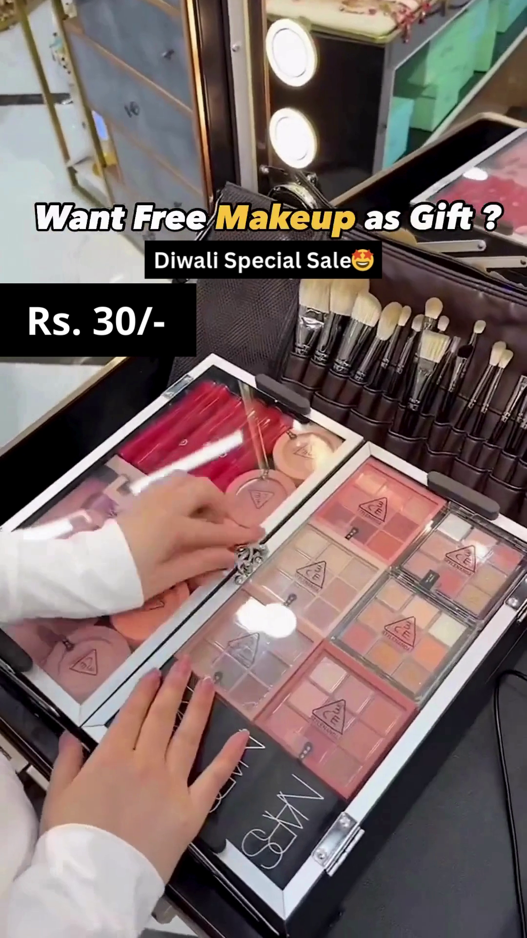 Professional Makeup Vanity Kit – Full Cosmetic Set with Brushes, Foundation, Palettes & Mirror Lights