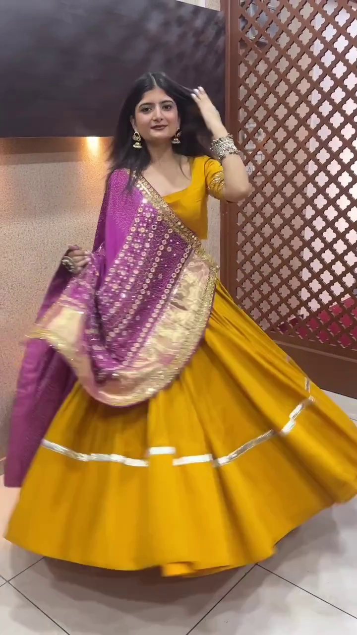Mustard Color Dyeing With Lagdi Patta Gaji Silk Lehenga Choli