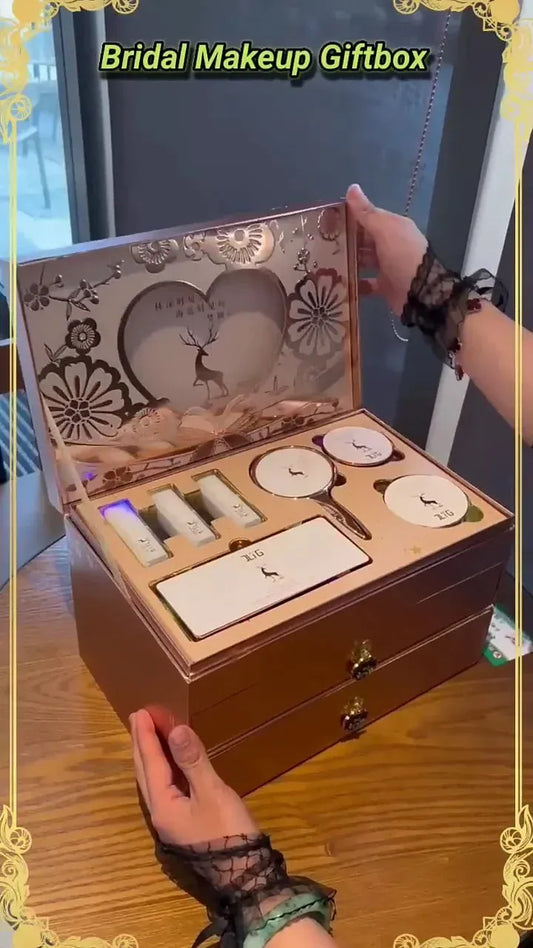 Luxury Bridal Makeup Gift Box Set – Complete Skincare & Beauty Essentials Kit with Elegant Case, LED Mirror, Facial Tools, Brushes & Premium Cosmetics – Perfect Wedding Gift for Brides and Special Occasions