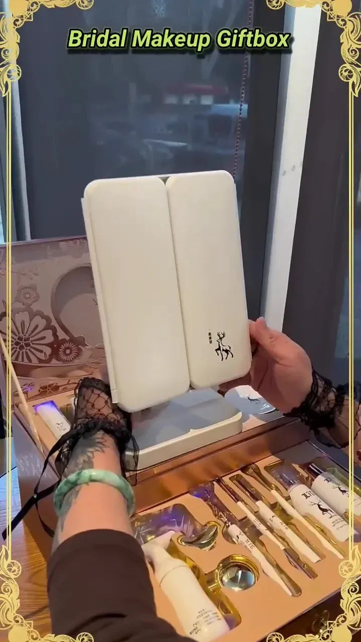 Luxury Bridal Makeup Gift Box Set – Complete Skincare & Beauty Essentials Kit with Elegant Case, LED Mirror, Facial Tools, Brushes & Premium Cosmetics – Perfect Wedding Gift for Brides and Special Occasions