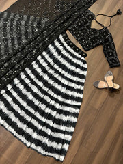 Exclusive Black & White Georgette Lehenga Set With Sequin Embellishments