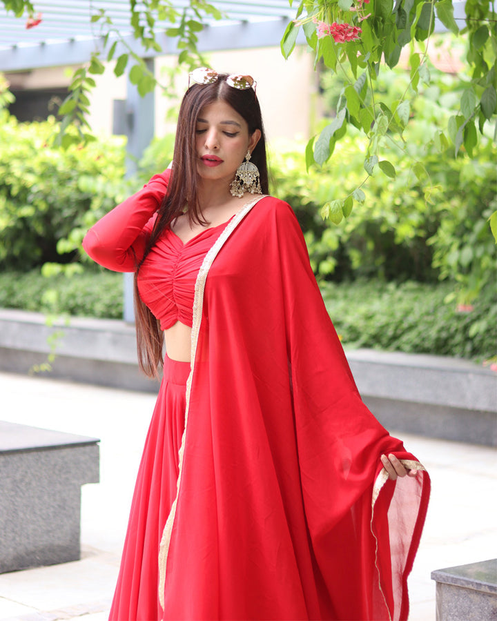 Trendy Red Color Fully Flare Lehenga Choli