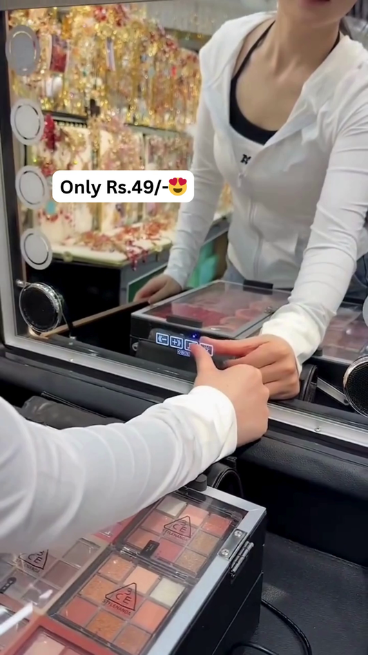 All-in-One Professional Makeup Artist Vanity Case with Premium Makeup Brushes, Foundation, Lipsticks, Eyeshadow Palettes, Highlighters, and Branded Cosmetic Essentials for Full Face Glam Look