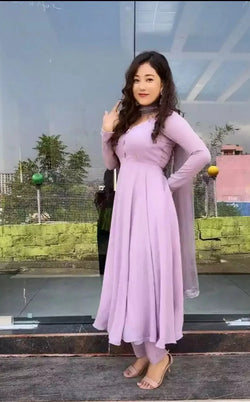 Purple Color Pure Soft Fox Georgette Fully Flair Gown,duppta Set Ready To Wear Fully Sttiched