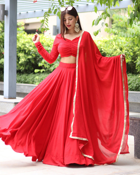 Trendy Red Color Fully Flare Lehenga Choli