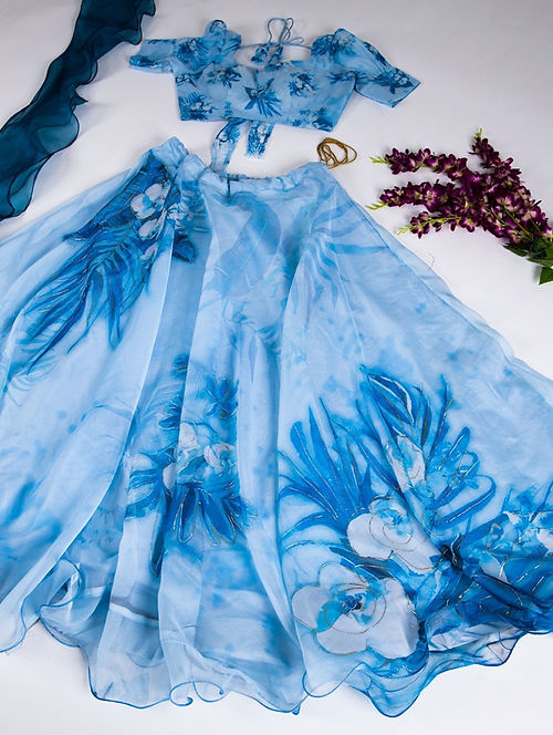 Party Wear Bollywood Style Organza Digital Floral Printed Lehenga Choli With Ruffle Dupatta For Women Bridesmaid Chaniya Choli