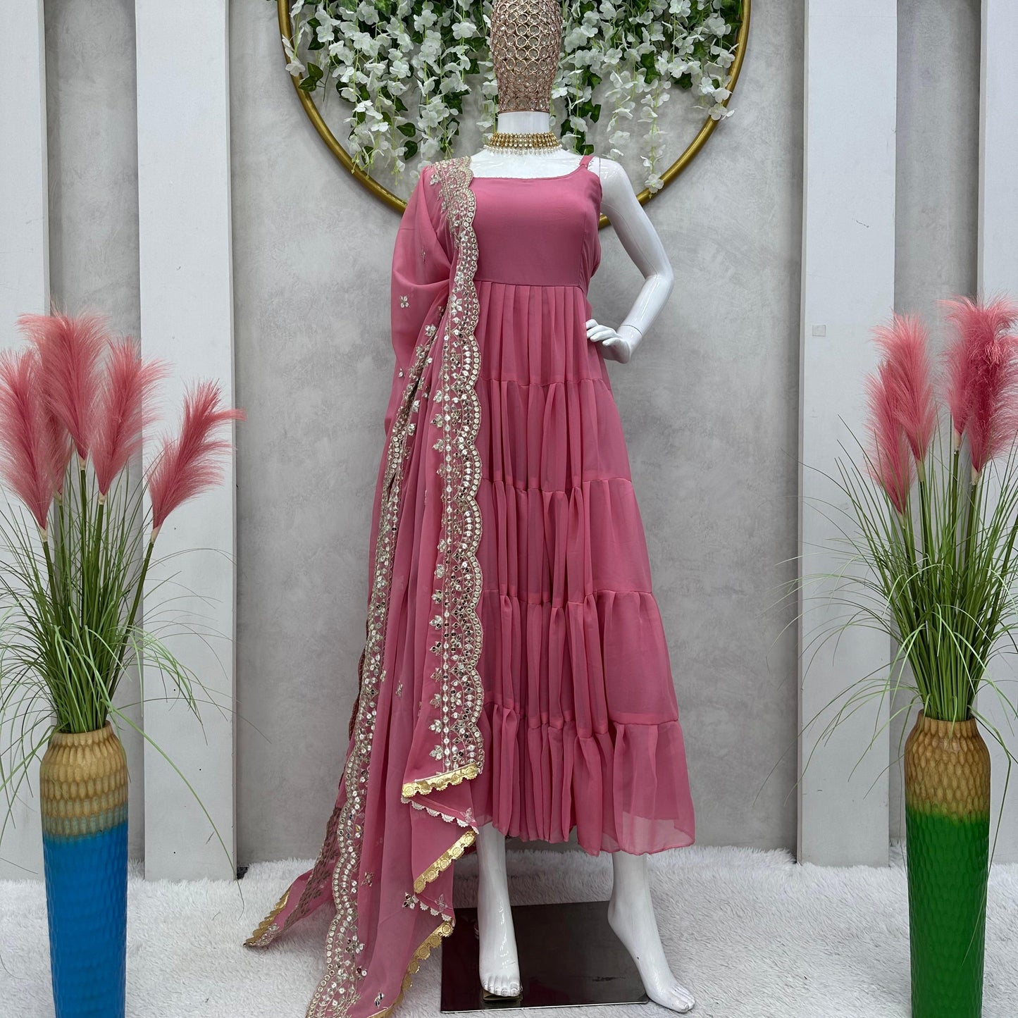 Ethnic White Anarkali Suit With Dupatta,2 Piece Set Readymade Suit For Woman,classy Fox Georgette Fancy Casual Wear Gown And White Salwar Kameez Partywear Anarkali