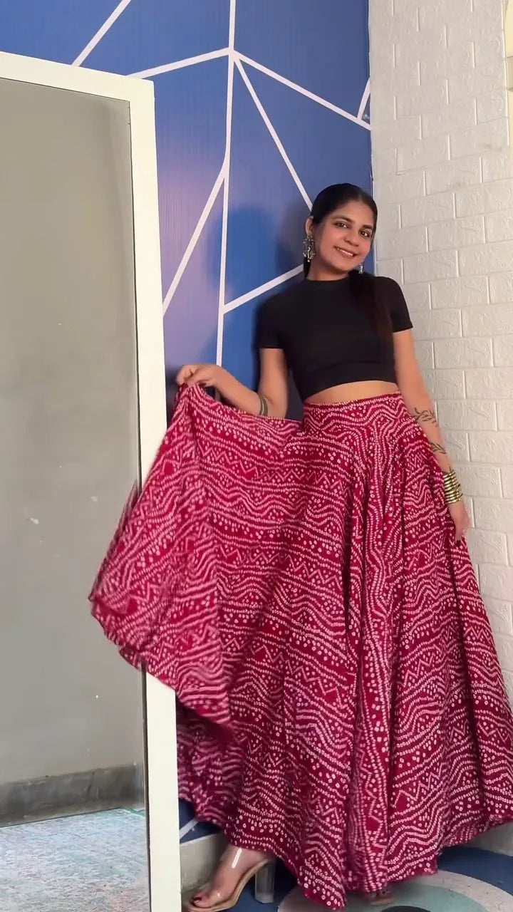 Women's Cotton Jaipuri Printed Wrap Around Maxi Skirt with Ethnic Peacock, bandhani and Mandala Design for Casual or Festive Wear