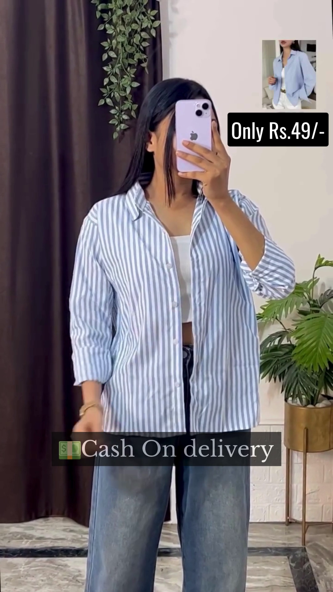 Casual Women’s Shirt Combo – Blue and White Striped Long Sleeve Button-Down and Pink Cropped Tie-Sleeve Shirt, Perfect for Layering and Everyday Street Style