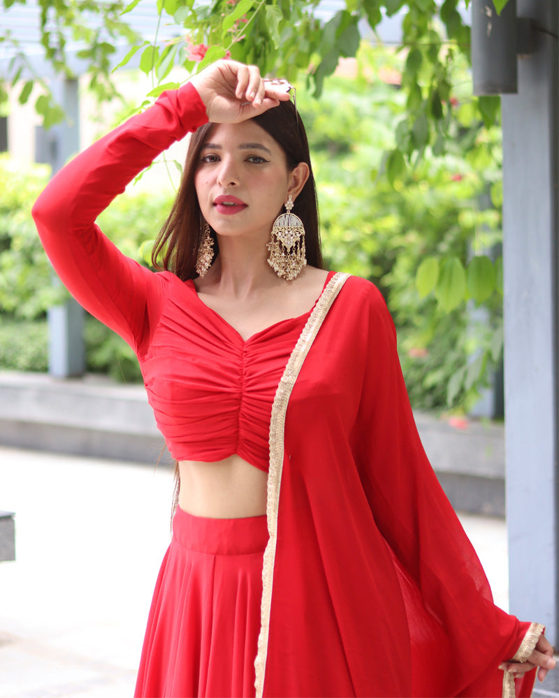 Trendy Red Color Fully Flare Lehenga Choli
