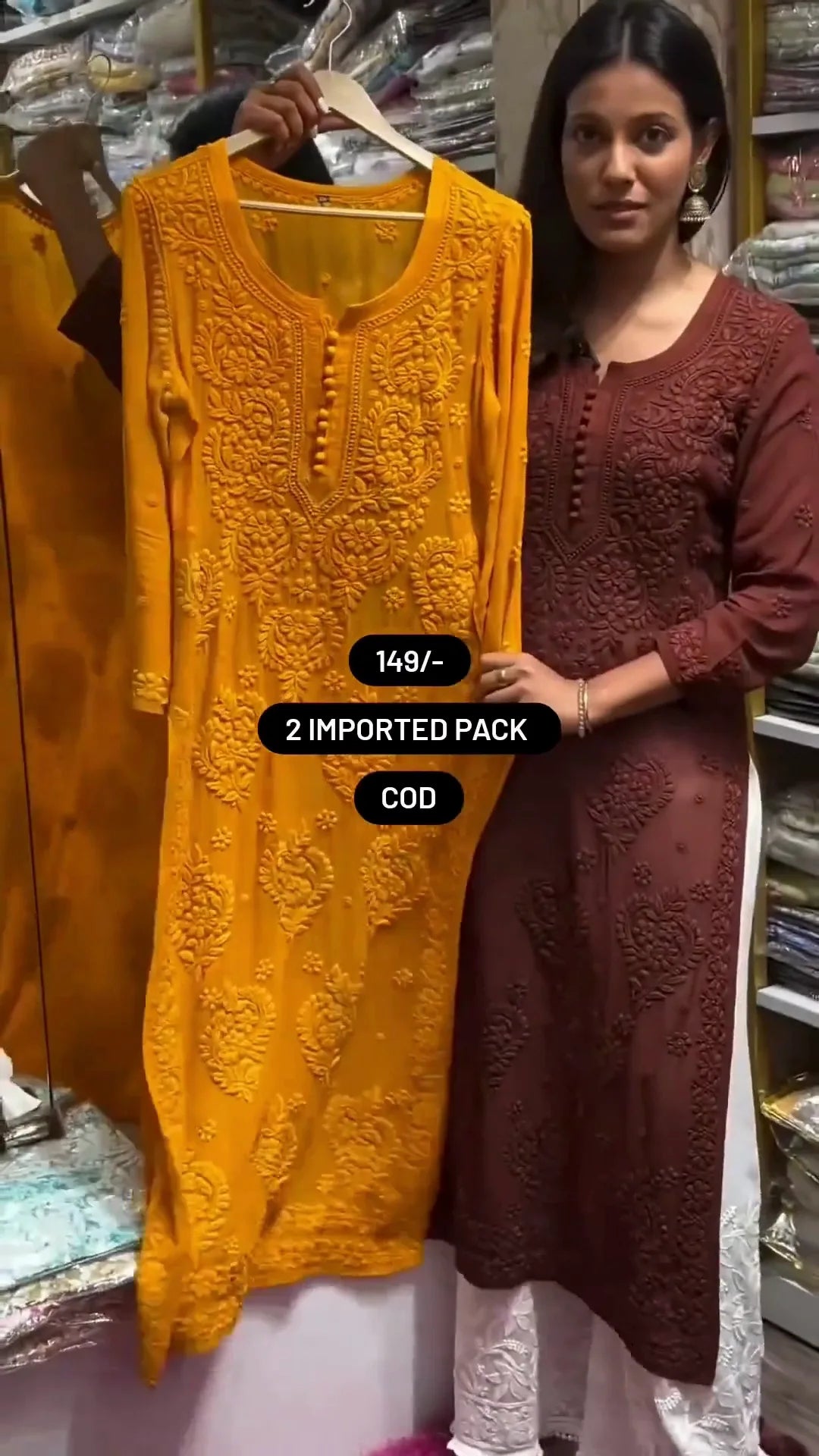 Elegant Long Imported Embroidered Kurti Pack – Set of 2 Stylish Full-Length Designs