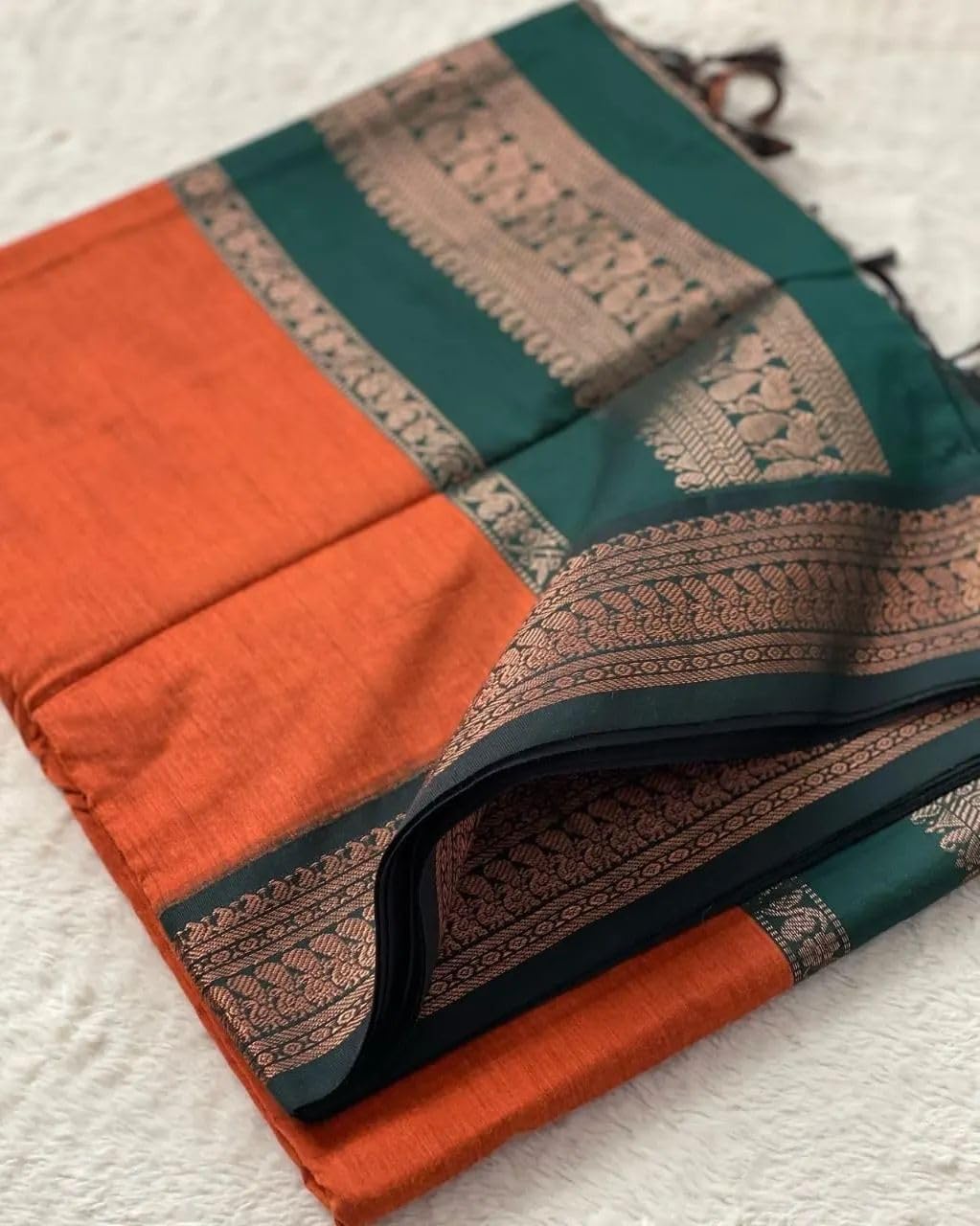 Woven Kanjivaram Cotton Silk Saree (Orange)
