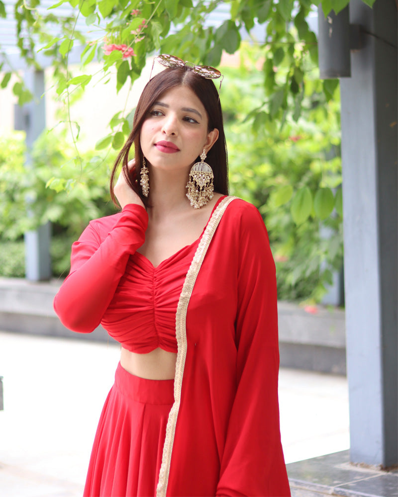 Trendy Red Color Fully Flare Lehenga Choli