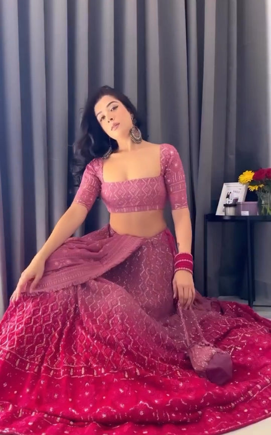 Pink Designer Lehenga Choli For Women Or Girls Georgette Indian Wedding Readymade Lehenga Skirt