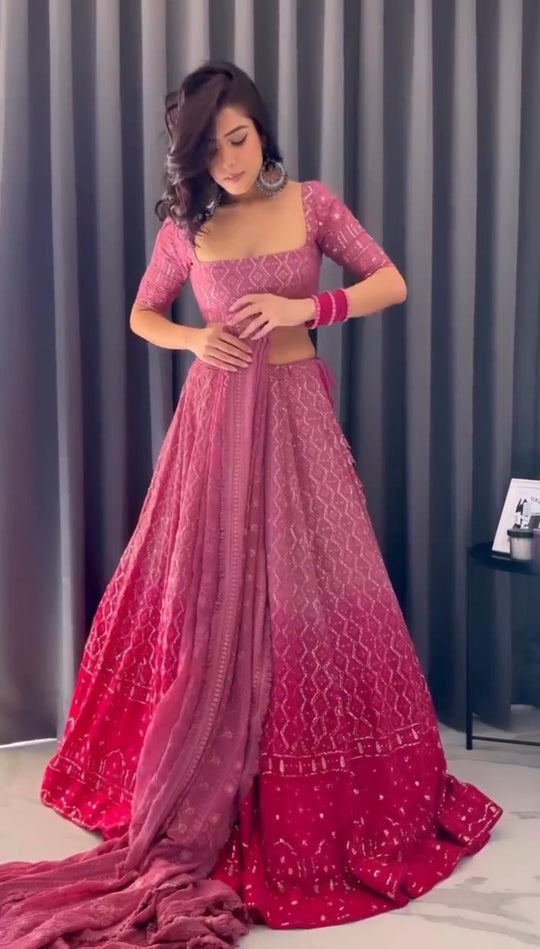 Pink Designer Lehenga Choli For Women Or Girls Georgette Indian Wedding Readymade Lehenga Skirt