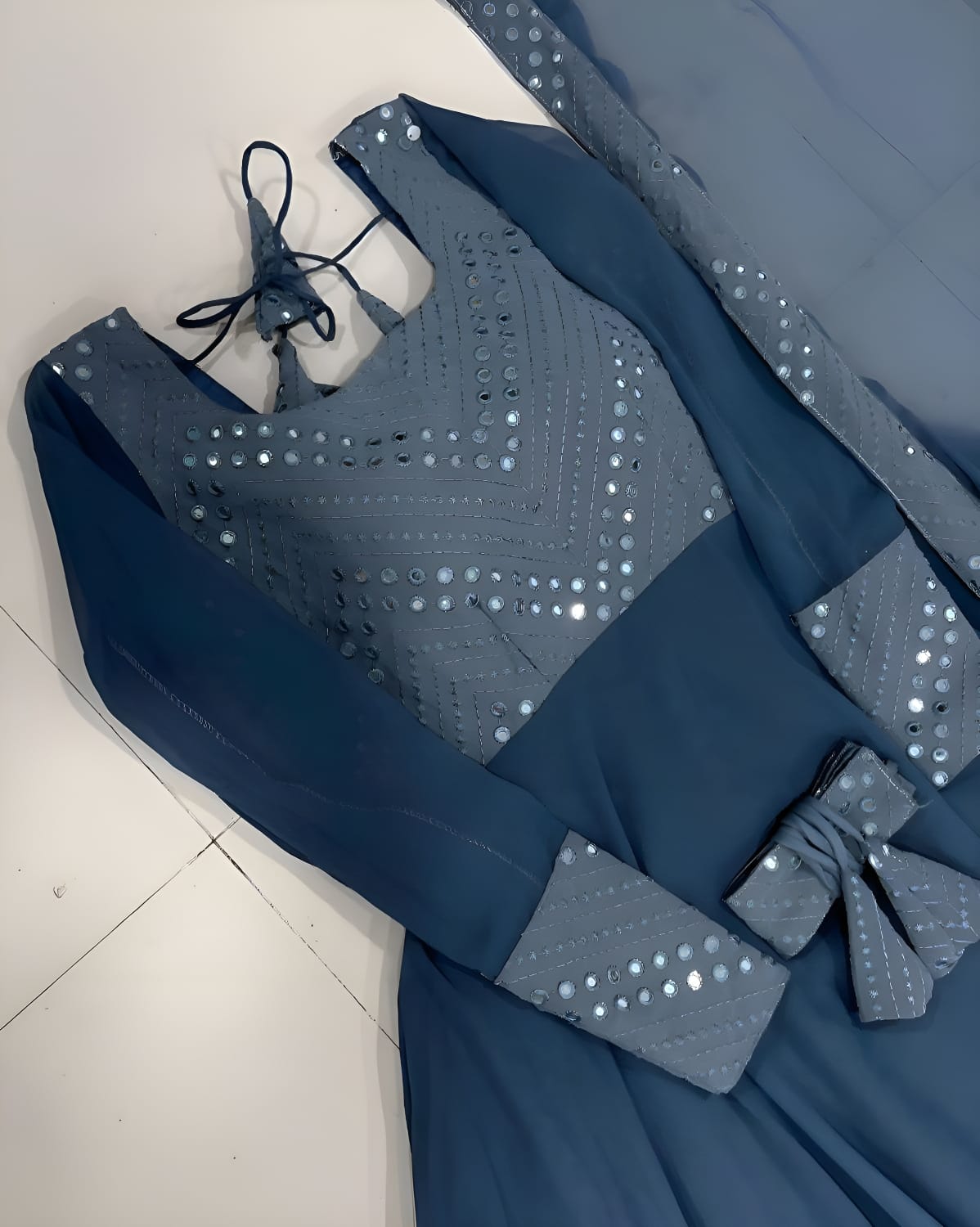 Gown for Women - Georgette Sequence Embroidered A-Line Gown with Attached Dupatta