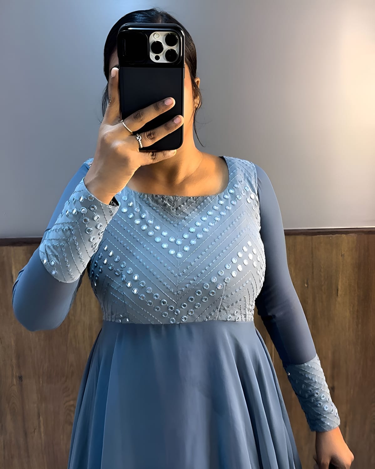 Gown for Women - Georgette Sequence Embroidered A-Line Gown with Attached Dupatta