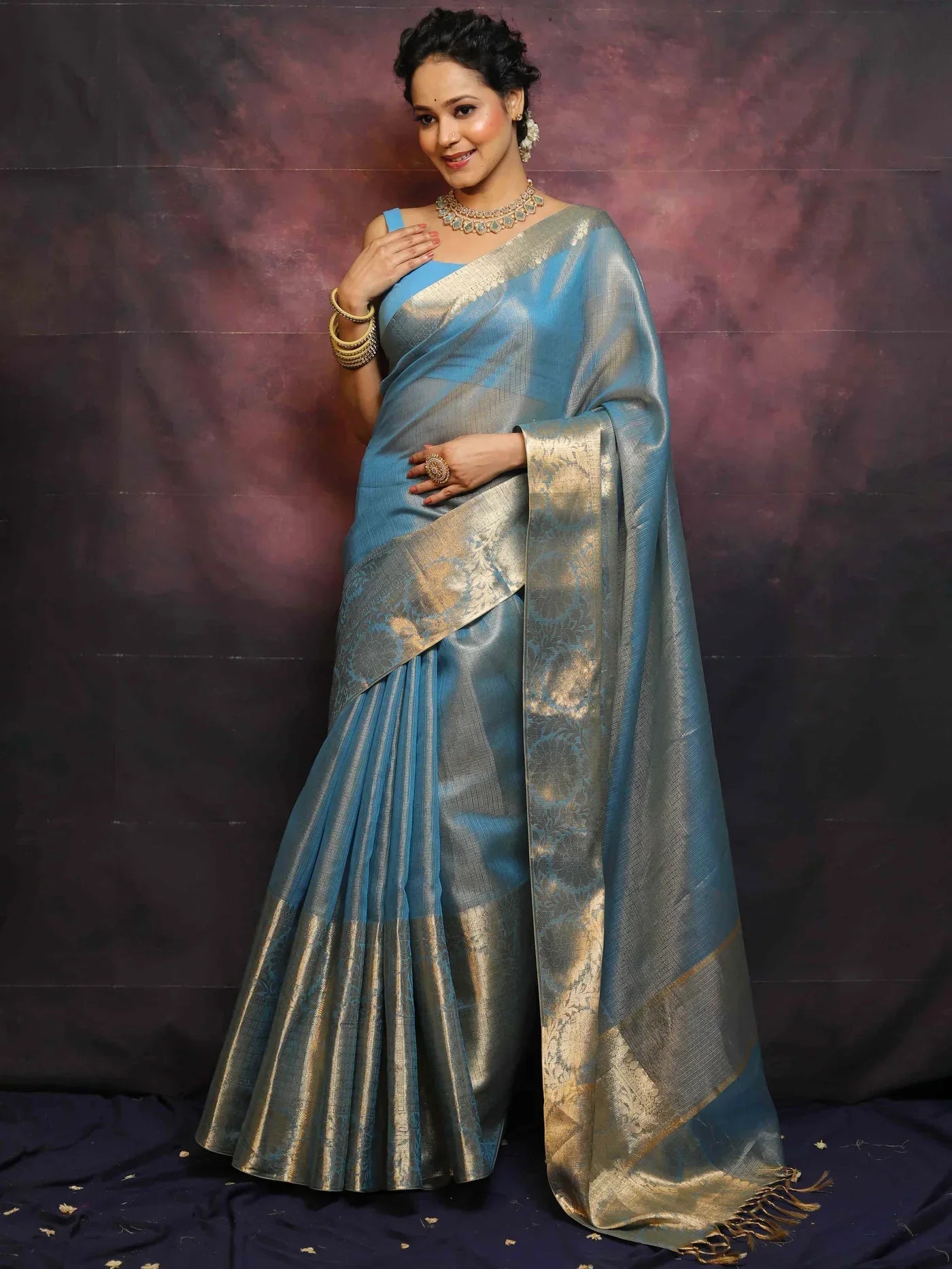 Banarasee Handwoven Plain Tissue Skirt Border Saree