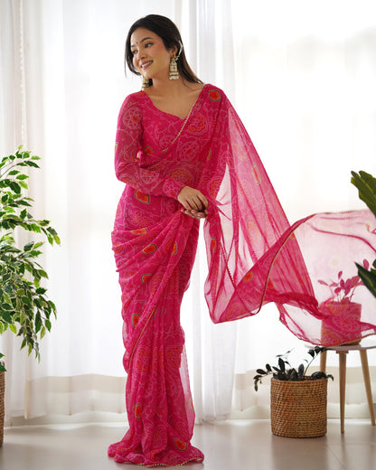Pink Ready To Wear Predrapped Lightweight Chiffon Fabric Saree