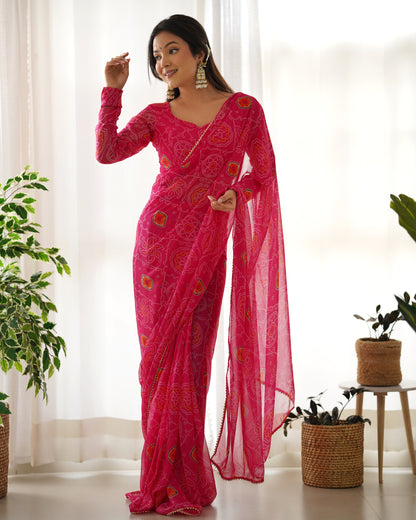 Pink Ready To Wear Predrapped Lightweight Chiffon Fabric Saree