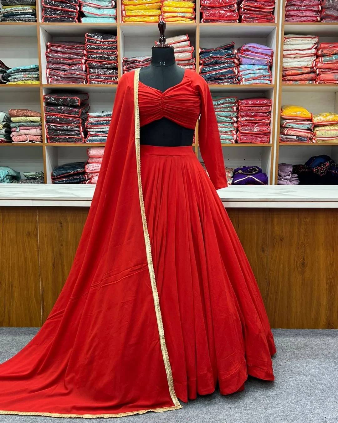 Trendy Red Color Fully Flare Lehenga Choli