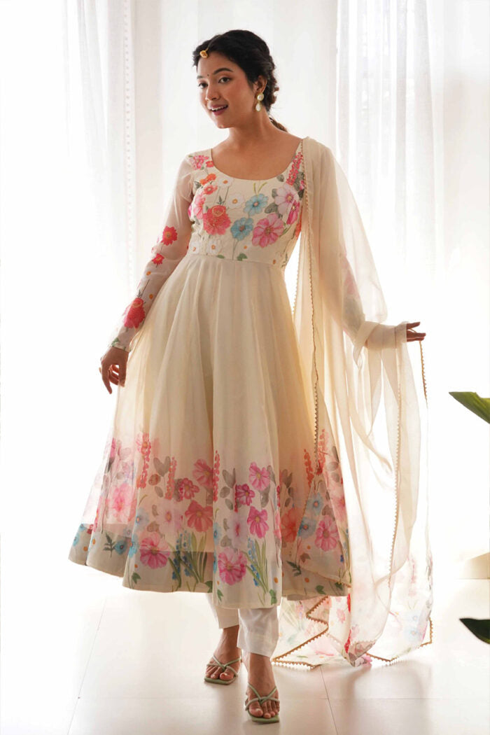 Women Georgette Gown Dupatta Set