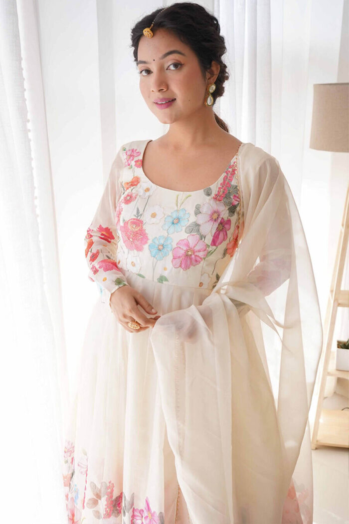 Women Georgette Gown Dupatta Set