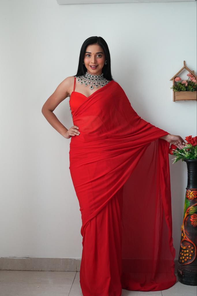 Ready To Wear Saree In Premium Georgette Red