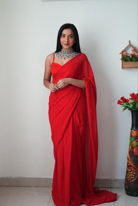 Ready To Wear Saree In Premium Georgette Red
