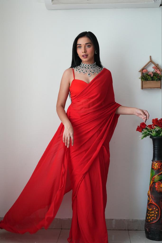 Ready To Wear Saree In Premium Georgette Red