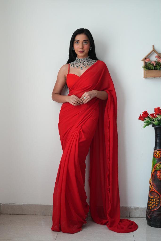 Ready To Wear Saree In Premium Georgette Red