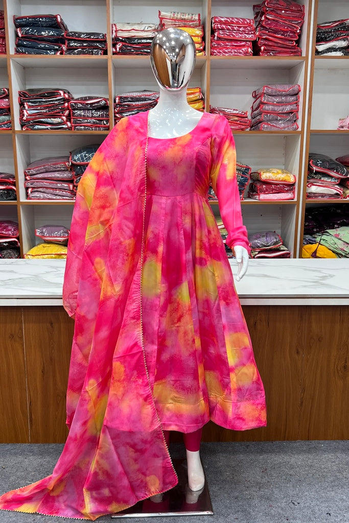 Trendy Printed Anarkali Gown Suit For Women, Indian Wedding Mehendi Festival Bridesmaids Party Wear Dress, Stitched Indian Dresses