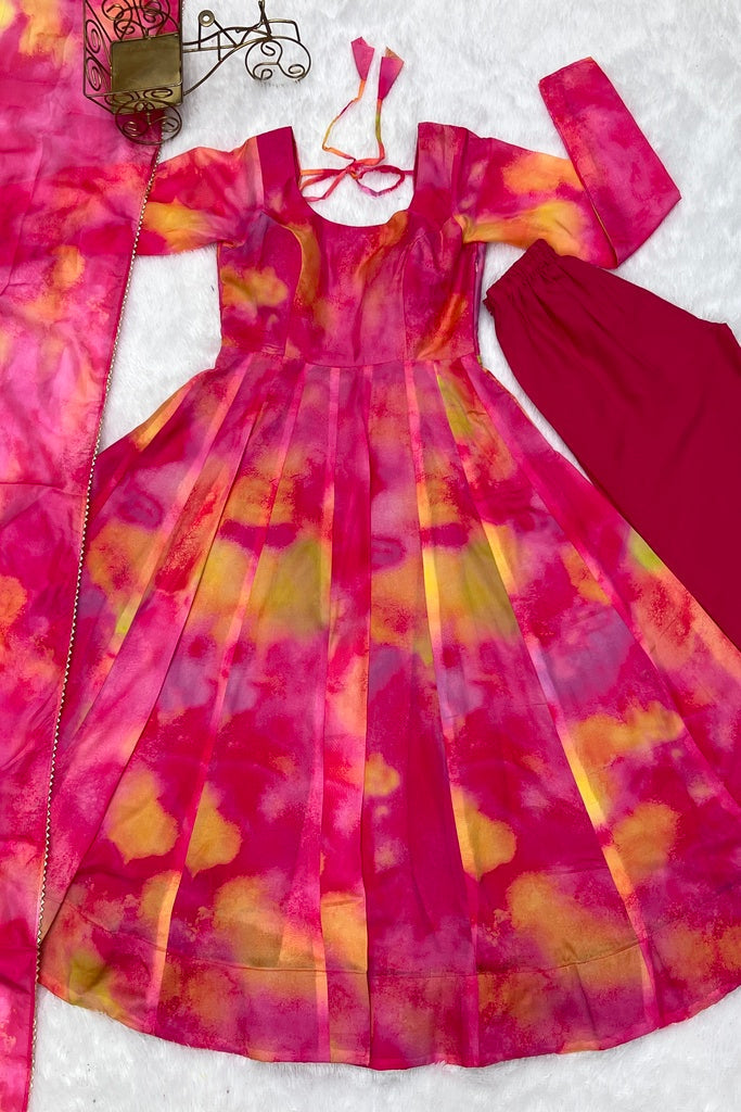 Trendy Printed Anarkali Gown Suit For Women, Indian Wedding Mehendi Festival Bridesmaids Party Wear Dress, Stitched Indian Dresses