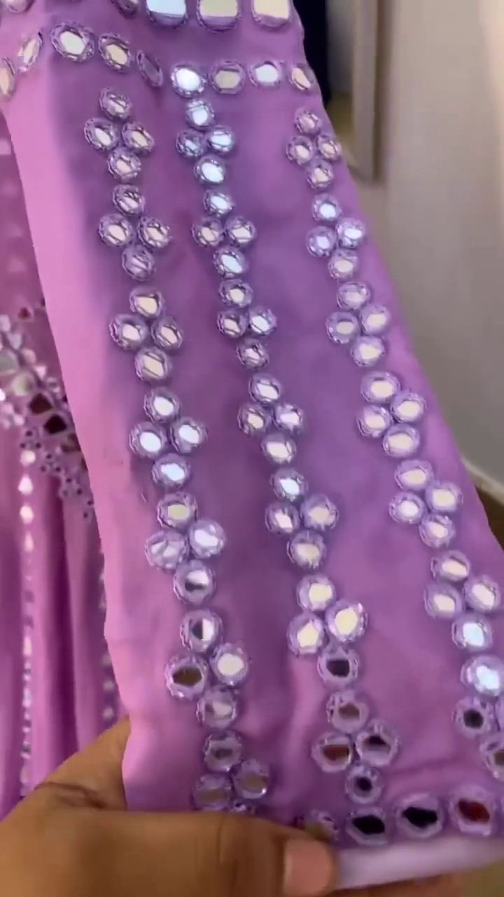 Mirror Work Purple Georgette Lehenga Choli with Full Sleeve Blouse and Embellished Dupatta for Wedding and Festive Wear