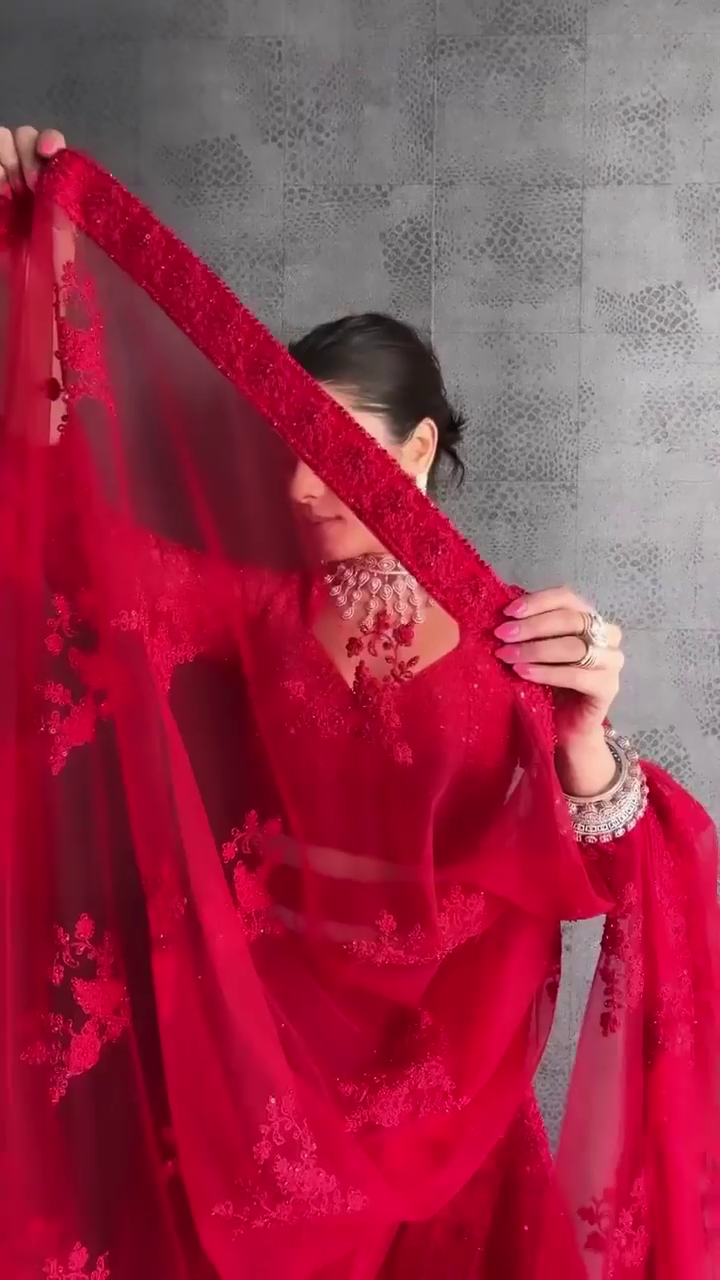 Stunning Designer Red Sequins Embroidered Net Lehenga Choli with Full Sleeve Blouse and Layered Dupatta for Bridal and Festive Occasions