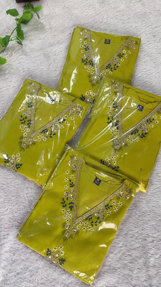 Vibrant Yellow Embroidered Cotton Suit with Floral Detailing and Sheer Floral Dupatta for a Fresh, Traditional Look