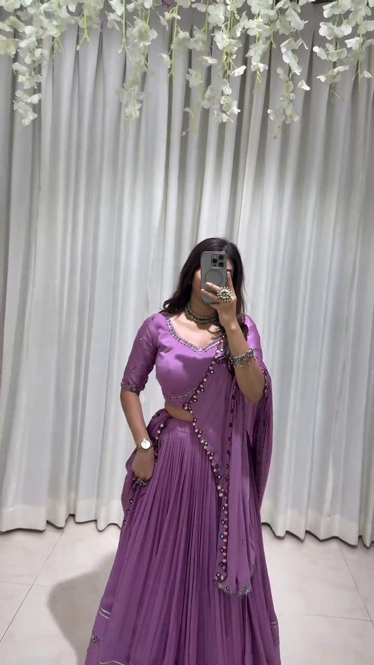 Lavender Mirror Work Lehenga Choli with Dupatta – Festive Collection