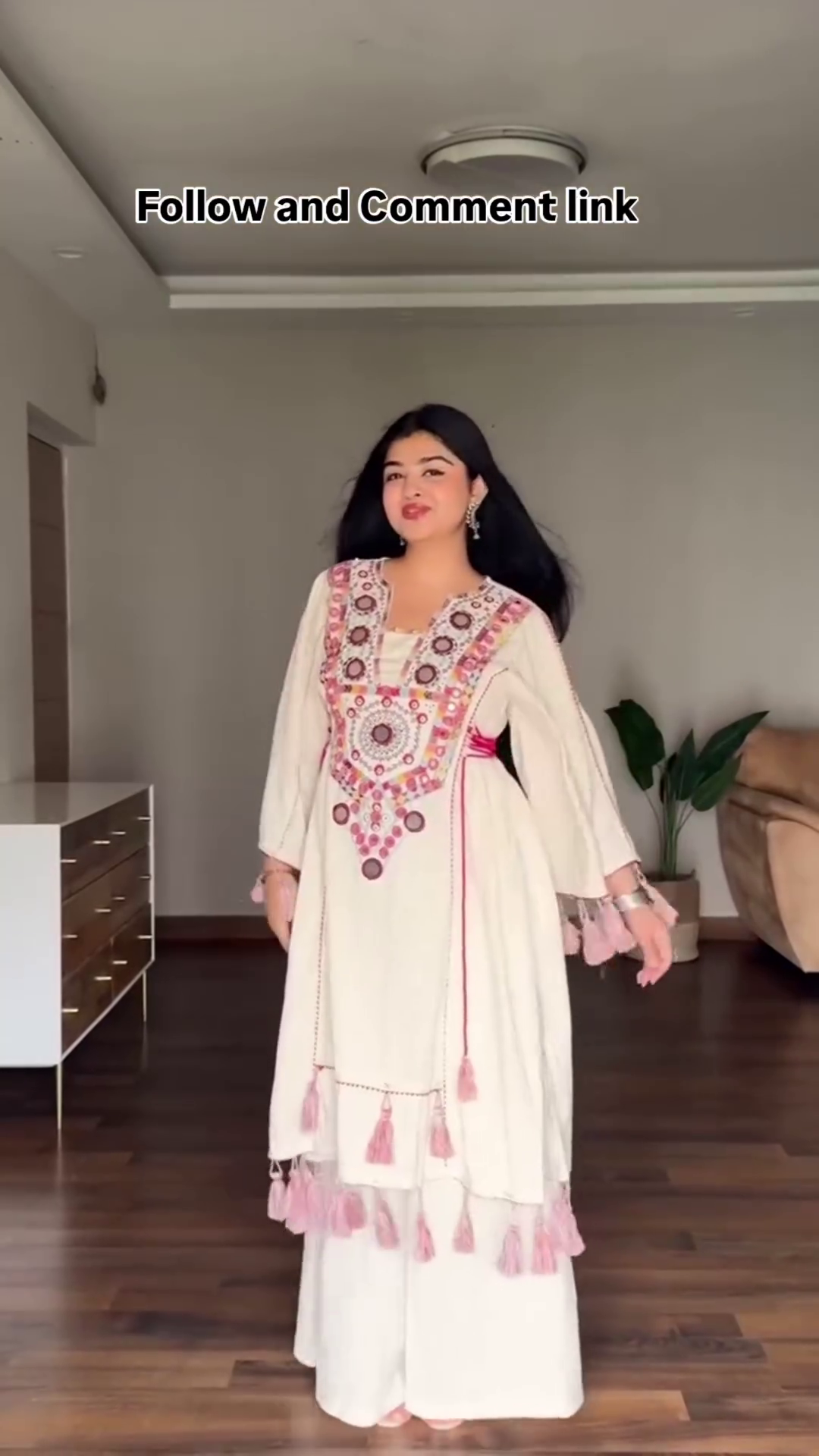 Bohemian Embroidered Ethnic Dress with Intricate Tassel Details and Vibrant Floral Embroidery for a Chic, Traditional Look