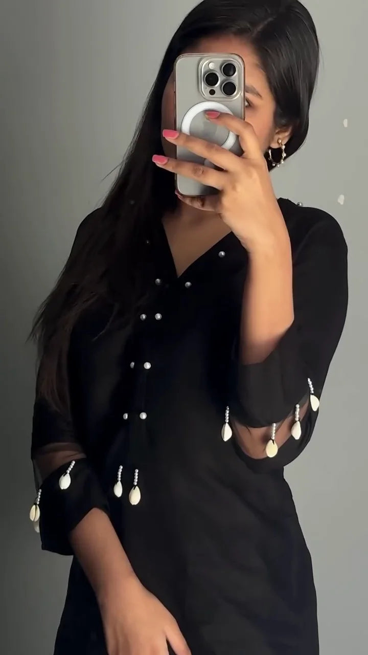 Black Kurta Set with Stylish Embroidered Palazzo – Comfortable Party & Festive Wear for Women