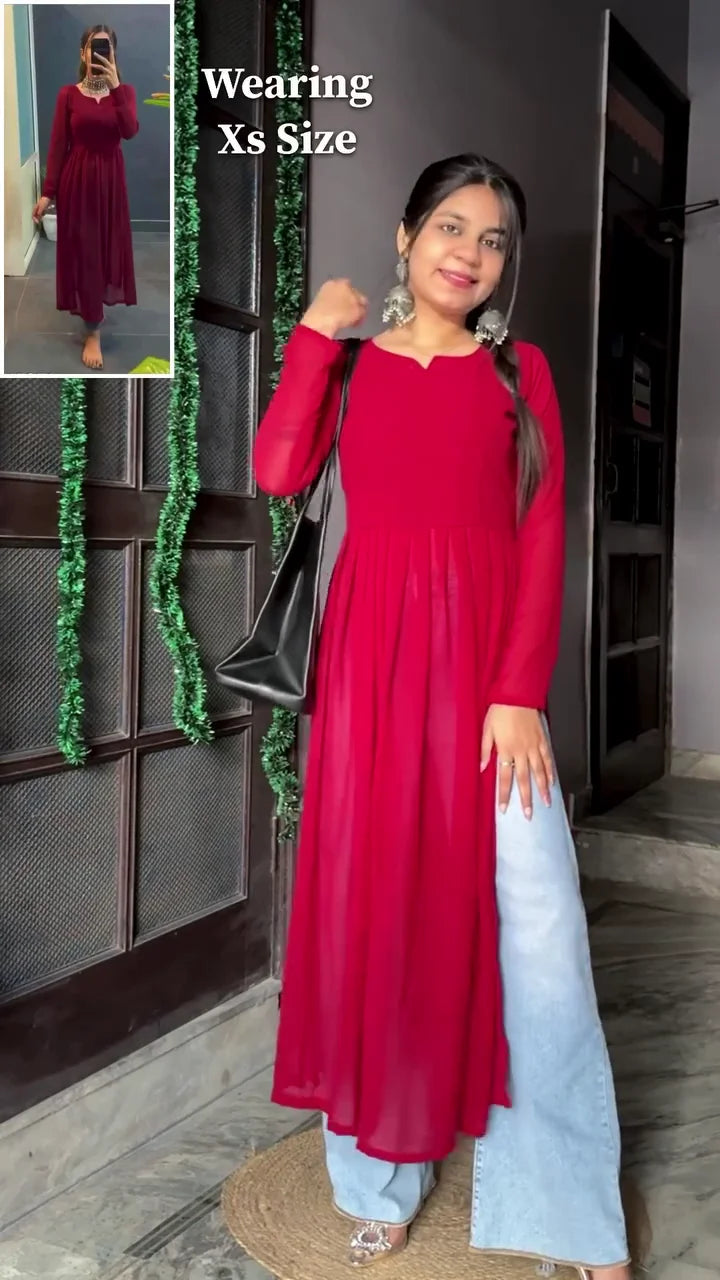 Red A-line Dress with Long Sleeves, Featuring a Flowy Silhouette and Elegant Neckline, Perfect for Casual Day Outings, Lunches