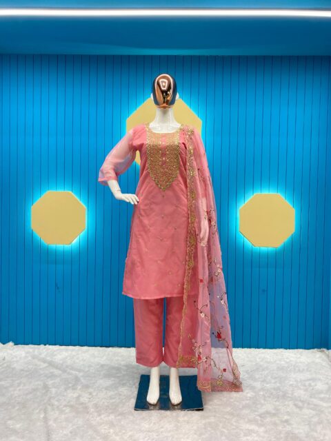 Beautiful Designer Top Orgenza With Sequence Embroidered Work With Pant And Dupatta