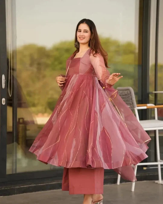 Pink Digital Printed Faux Georgette Anarkali Gown