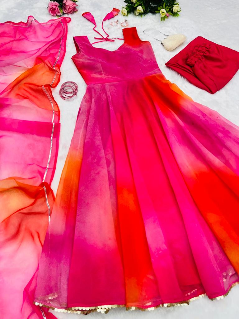 Digital Printed Pure Georgette Fabric Anarkali Suit With Huge Flair With Dupatta