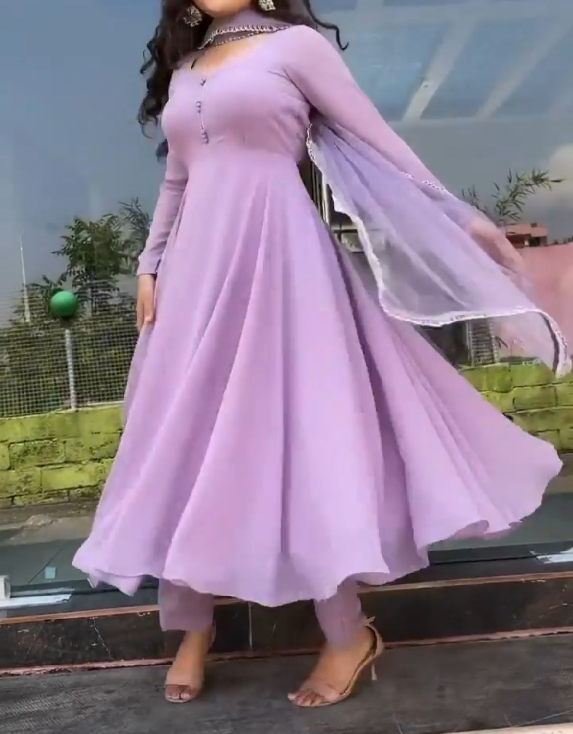 Purple Color Pure Soft Fox Georgette Fully Flair Gown,duppta Set Ready To Wear Fully Sttiched