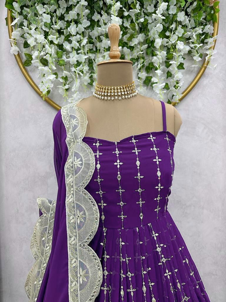 Indian Designer Purple Georgette Full Flared Anarkali With Heavy Embroidery Work Dupatta Ethnic Wear, Party Outfit, Anarkali Readymade Suits